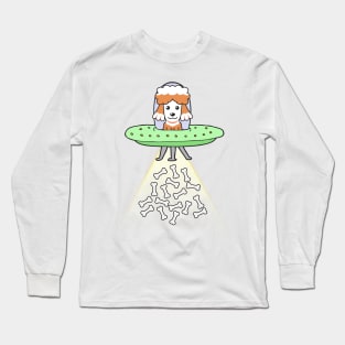 Funny brown dog is flying a ufo Long Sleeve T-Shirt